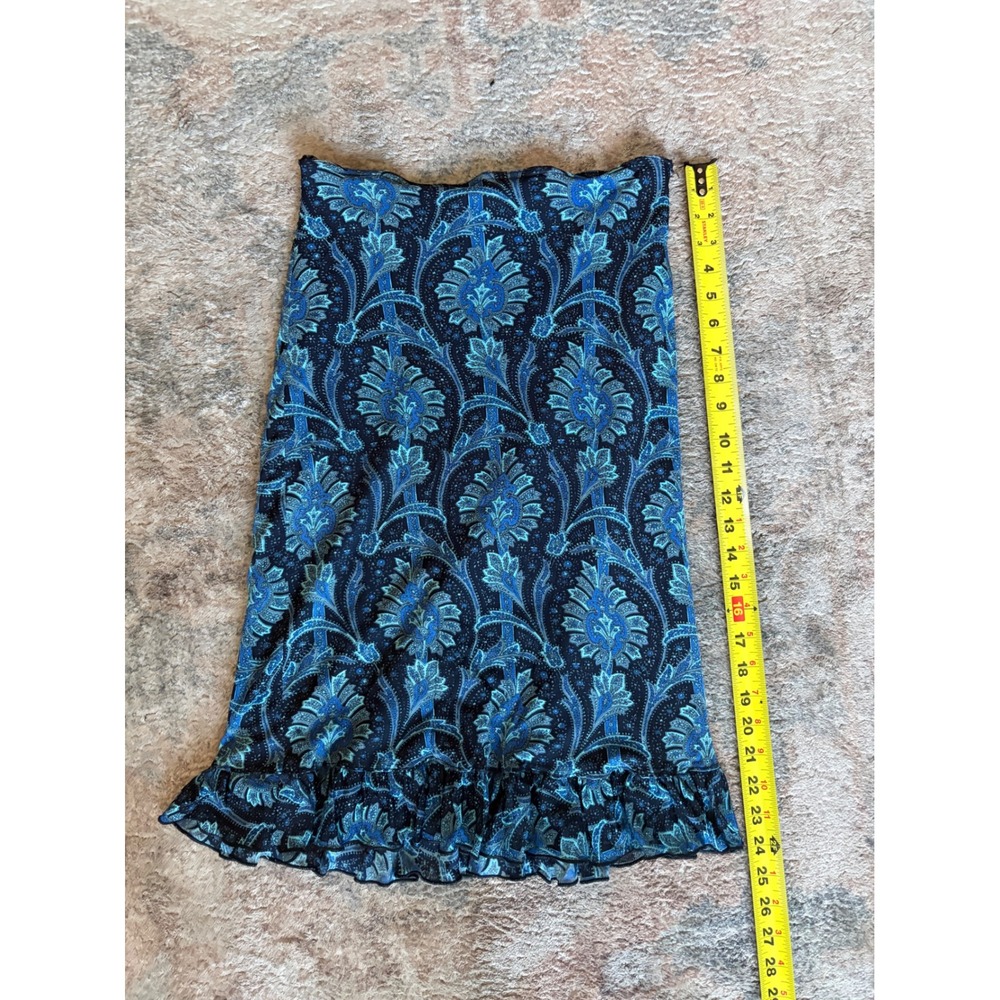 Lip Service Vintage Blue Paisley Floral Ruffle Hem Midi Skirt Y2K 90s Size 12 - Picture 8 of 8